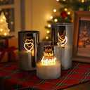 Gold Glass Flameless Pillar Candles,LED Fake Candles Battery Operated Set of 3(Love Heart and Moon)
