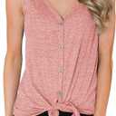 Barlver Women Tie Knot Button Down Shirts Summer Henley Tank Tops Casual Sleeveless Blouse Cotton Tunics Tops (Medium, Pink)