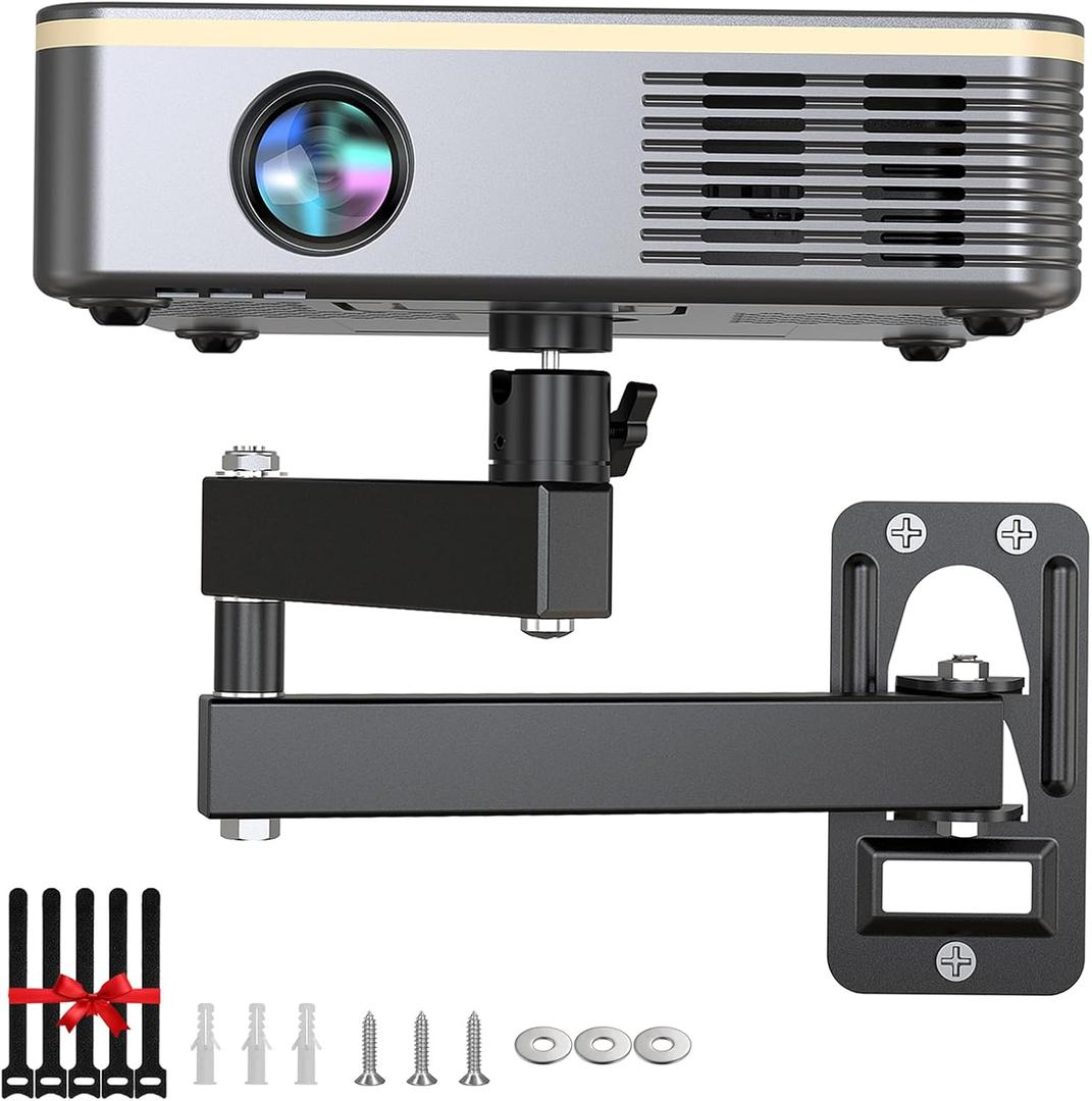 Universal Porjector Mount Foldable Wall Mount 1/4" Screw, Adjustable Tilt&Swivel Hanging Bracket Holder Wall Mount Hanger Rack Stand for Projector with Cable Ties (Black)