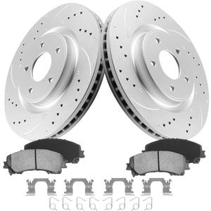 Front Brake Pads and Rotors Kit for Rogue [ 2014-2019 ], Geomet Coated Brake Kit, Drilled and Slotted Brake Rotors Pads [ 12.6in ], Automotive Replacement Brake Kits 32009 D1736