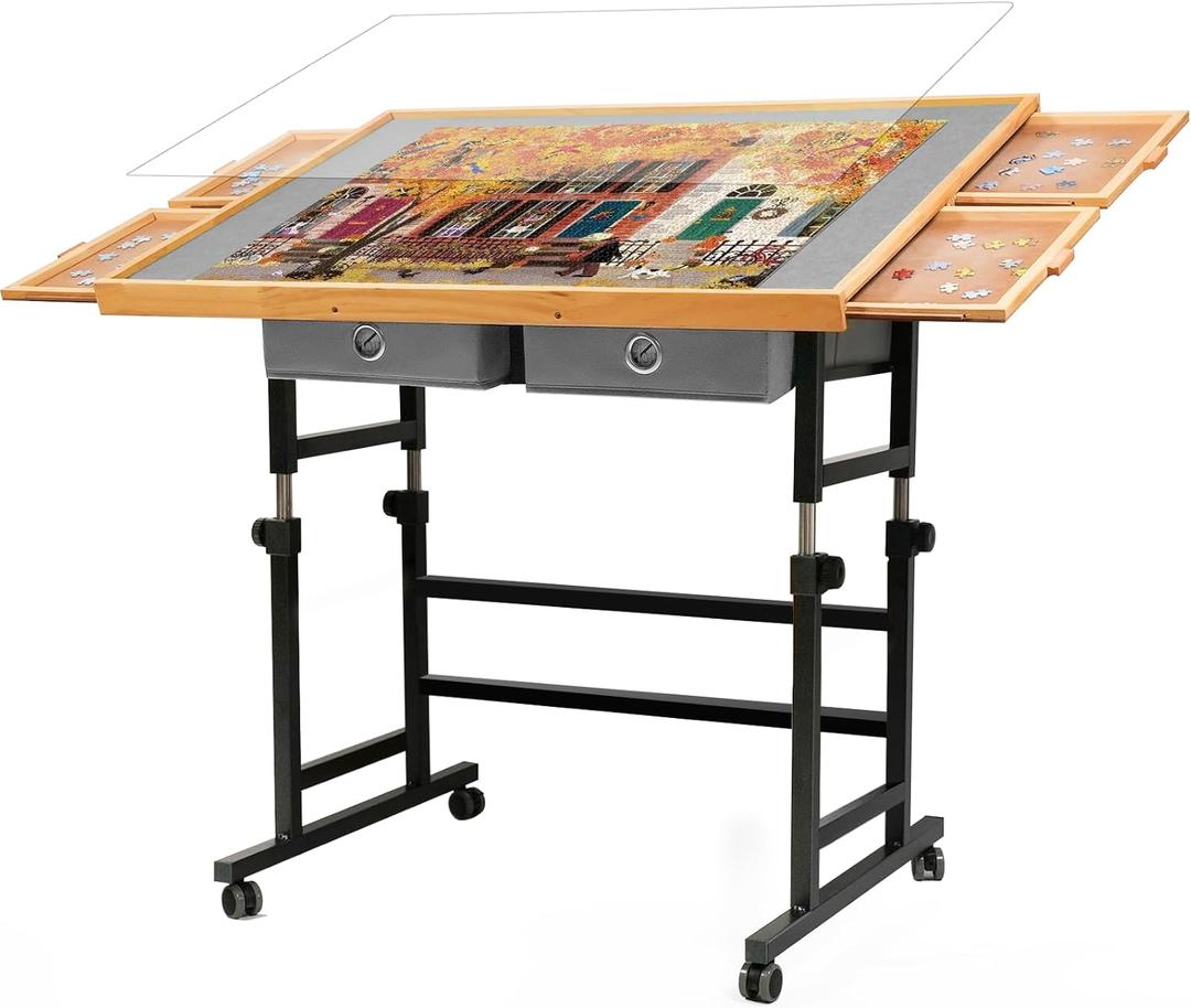 BuilderButler 2000 Pieces Puzzle Table with Wheels, with Drawers and Cover, 40.16"x28.5" Adjustable Height & 45 Tilting, Puzzle Board for Adults