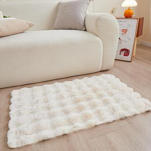 Creamy White Rabbit Plush Rug 4'x'6, Fluffy Faux Fur Shaggy Area Rug for Nursery, Kids Room Decor, Soft Fuzzy Carpet for Living Room, Bedroom, Teen Girls Room