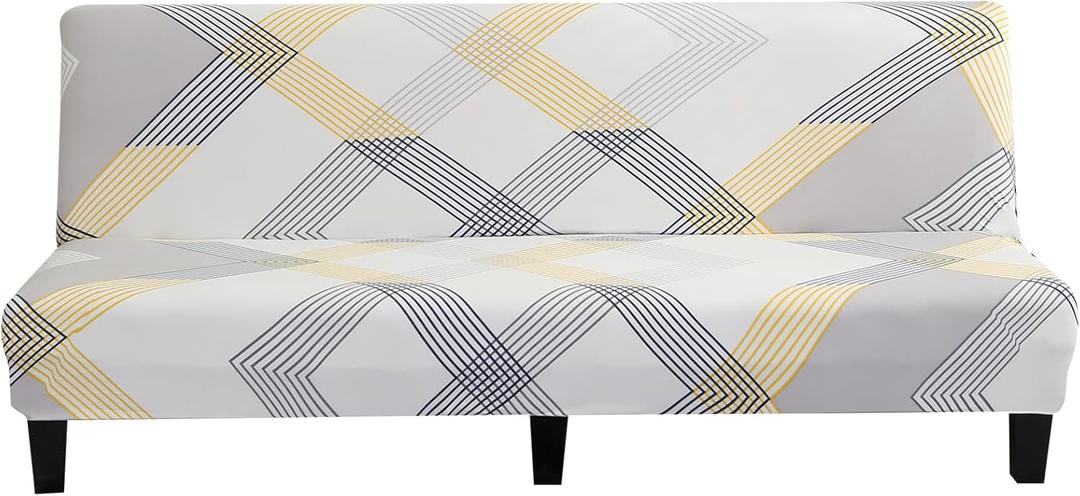 MIFXIN Armless Sofa Cover Futon Slipcover Stretch Elastic Folding Sofa Bed Non-Armrest Couch Furniture Protector Spandex Printed Washable Sofa Cover Without Armrests (Yellow Geometry)
