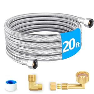 Dishwasher Installation Kit - 20 FT Premium Stainless Steel Braided Dishwasher Hose kit, Food Grade PEX Inner Tube Dishwasher Water Supply Line with 3/ 8""x3/ 8""MIP Elbow, 3/ 8""x 3/ 4"" FHT Elbow, Silver