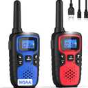 Wishouse Walkie Talkies for Kids Adults - Long Range Rechargeable 2 Way Radios,Gift,Hiking Accessories Camping Gear with Lamp,SOS Siren,NOAA Weather Alert,VOX,Easy to Use Red Blue 2 Pack