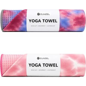 Eunzel 2 Pack Yoga Towel,Hot Yoga Mat Towel with Grip Dots Sweat Absorbent Non-Slip for Hot Yoga, Pilates and Workout 24" x72, Coral Sunrise & Azure Twilight
