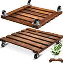 2 Pack 16 Inch Wooden Rolling Plant Stand with Lockable Wheels Heavy Duty Square Plant Dolly Pot Risers Roller Base for Indoor Outdoor Planters