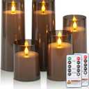 Raycare Flameless Candles Battery Operated with Remote Timer, Acrylic Flickering LED Pillar Candle for Christmas Decoration, Home Decor, Gift for Family and Friend, Grey, Set of 5