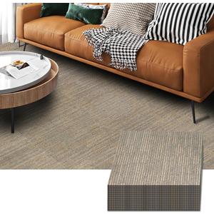 LITA Carpet Tiles Reusable 24" x 24" Squares Indoor/Outdoor, Khaki Polypropylene, 0.25" Pile Height Loop Pile, Non Slip Easy DIY Installation Peel and Stick, (18 Tiles) (72 sqft/Box)