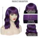 Beelu Purple Bob Wig- Dark Purple Short Loose Wavy Bob Wig with Bangs for Women Synthetic Colorful Cosplay Wig Halloween Costume Wigs for Girl