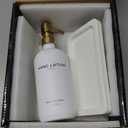 Luxury Glass Soap and Lotion Dispenser Set with Tray by Brighter Barns - Hand Soap Dispenser Bathroom Set & Stainless Steel Pump for Home or Airbnb - White and Gold Bathroom Accessories & Decor (Gold)