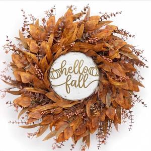 32" Artificial Fall Eucalyptus Wreath with Seeds for Front Door(Orange) 3 Different Shape of Eucalyptus Leaves,Large Size,Full & Vivid,for Autumn Porch Wall Window Fireplace Farmhouse Harvest Decor