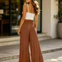YESNO Women Wide Leg Pants Summer Flowy Ruffle Hem Pants Drawstring Elastic Waist Casual Trousers with Pockets PFL (Brown, L)