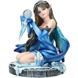 Pacific Giftware 3" Blue Ice Fairy Figurine with Crystal Ball and Frost Accents Small Fairy Statue Perfect for Tabletop Decor and Fantasy Collection