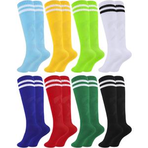 Glooarm 8 Pairs Kids Soccer Socks Toddler Baseball Knee High Socks World Cup for Boys Girls 3-12 Years Old
