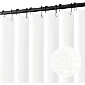 MIULEE Extra Long Linen Shower Curtain 90 Inches Long with 12 Metal Hooks Washable Heavy Fabric Shower Curtain Set Waterproof Thick Cloth Shower Curtains for Bathroom Hotel Bathtub, White