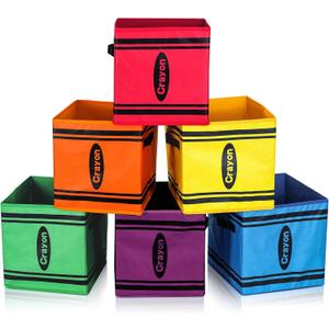RattanView 6 Pcs 11in Crayon Fabric Storage Bins Classroom Must Have Cubby Basket Bins Return School Treasure Prize Box End of Year Organization for Daycare Elementary Preschool