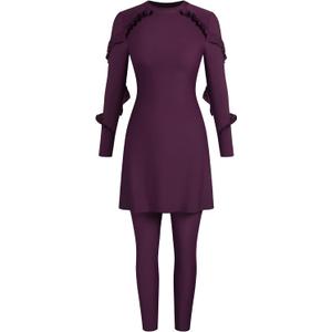 ZAFUL Women Modest Muslim Swimsuits Ruffle Full Coverage Islamic Arabic Burkini 2 Pieces Bathing Suit (X-Large, 0-purple)