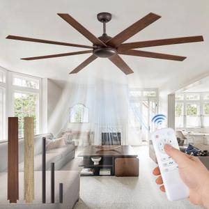 72 Inch large Ceiling Fan without Light, Brown Farmhouse Ceiling Fan with Remote, 6-Speeds, Quiet Reversible DC Motor, Indoor/Outdoor Ceiling Fan no Light for Living Room, Garage, Patio