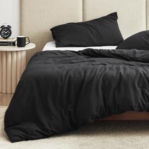 EXQ Home Washed Cotton Duvet Cover for Weighted Blanket, 60x80 inches, Black, Machine Washable with 8 Ties