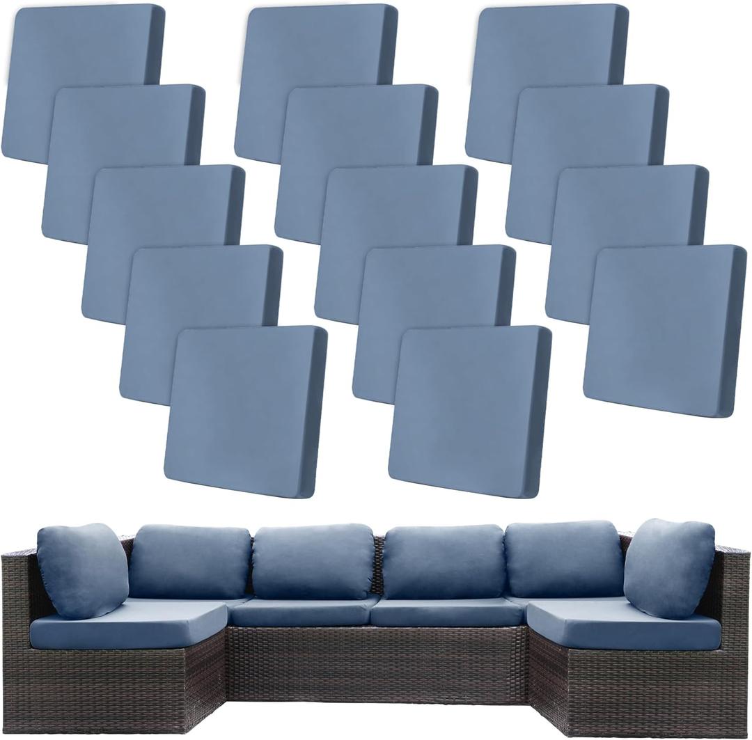 14Pcs Stretch Patio Cushion Covers,Outdoor Couch Covers Replacement,Outdoor Couch & Sofa Slipcovers,for Patio Furniture Cushion Covers,Washable Reusable Furniture Protector (Gray Blue,Cover Only)