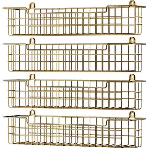 Spice Rack, 4-Pack Seasoning Organizer Wall Mount for Kitchen Storage Organization, Spice Holder Shelf Saving Space for Cabinet, RV, Pantry, Gold