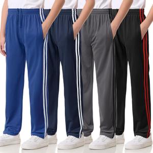 4 Pack Boys Lightweight Sweatpants, Tricot Sweat Pants for Boys Athletic Open Bottom Pants with Pockets & Drawstring (X-Large, Black-red, Gray-black, Royal Blue-white, Navy-white)