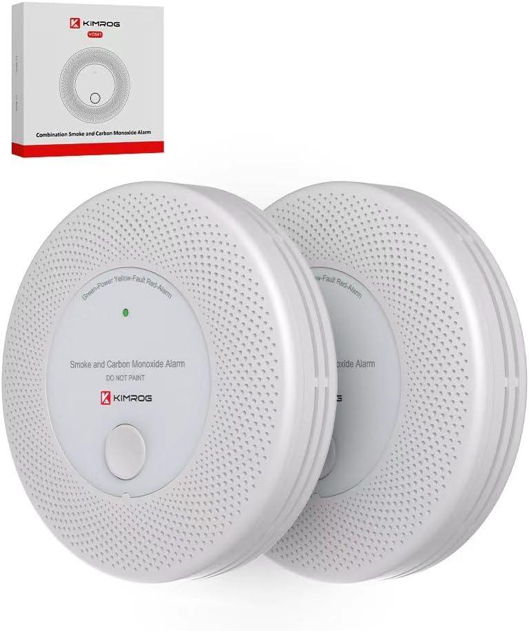 10-Year Sealed Battery 2-in-1 Smoke & Carbon Monoxide Detector Alarm | CO & Smoke Alarm Detector with LED Warning Light Indicators & V-0 Flame-Retardant Housing(2-Pack), Expiry: 10 years from the date of installation