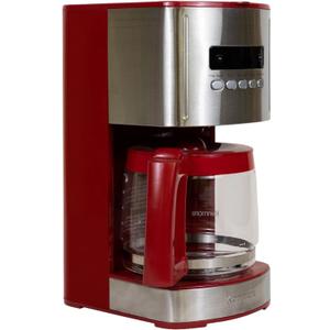 Kenmore Coffee Maker 12 cup Drip Coffee Machine Reusable Filter Programmable Timer Digital Display Aroma Control Glass Carafe Charcoal Water Filter Regular Bold Stainless Steel and Red