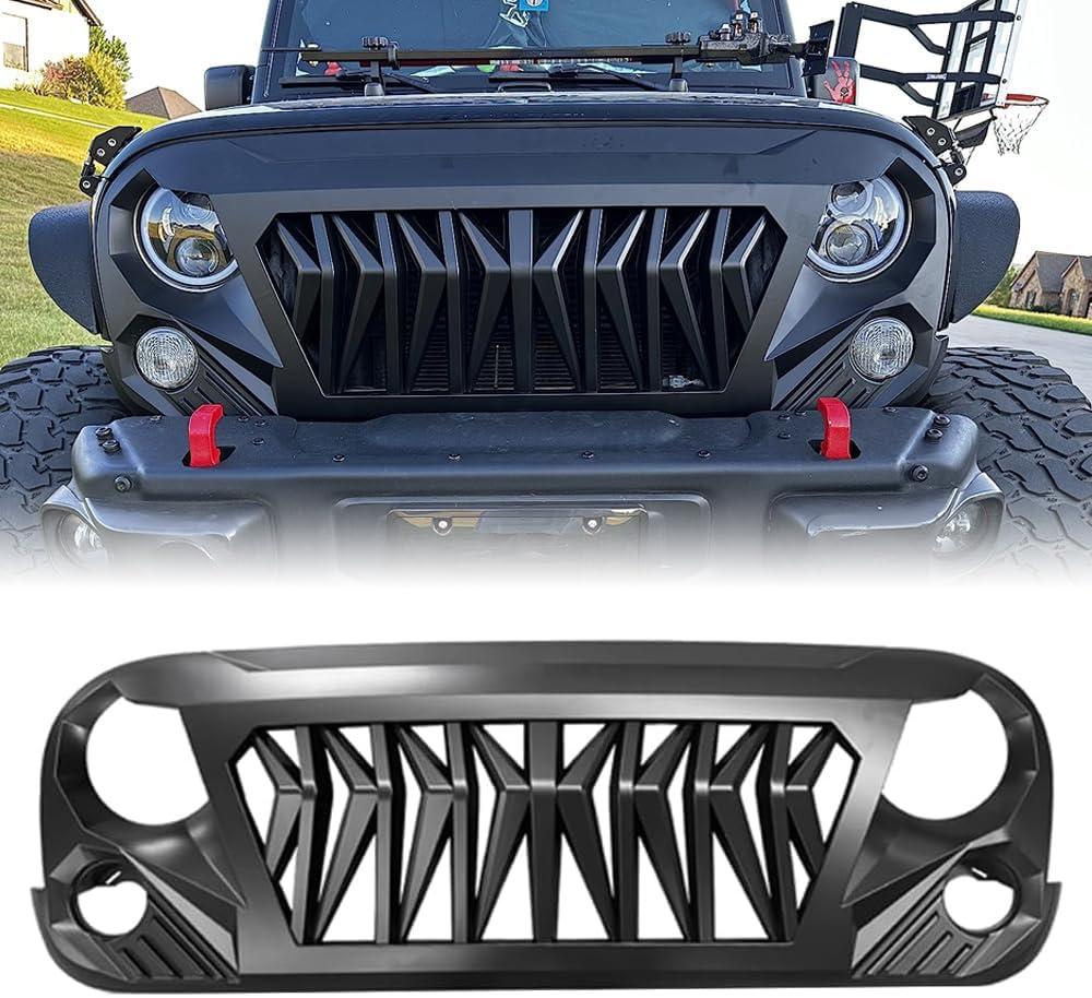 Front Grille For Jeep Wrangler JK Rubicon Sahara Sport Unlimited 2007-2018 Matte Black Shark Grill