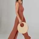 ANRABESS Jumpsuits for Women Summer Dressy Casual Linen Romper Sleeveless V Neck High Waist Wide Leg Beach Vacation Outfits (Orange, S)