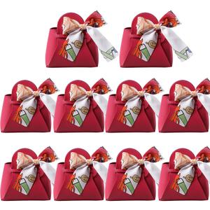 HOSDZOU 10 Pack Leather Wedding Candy Gift Bags with Handle Reusable Party Favor Boxes for Weddings, Baby Showers, Birthday, Weddings,Christmas, Halloween (Rose red, Medium)