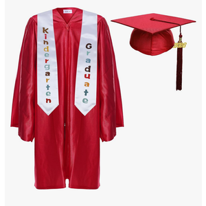 Newrara Kindergarten Graduation Cap and Gown Stole Package for Kids Color: Red Size:27"