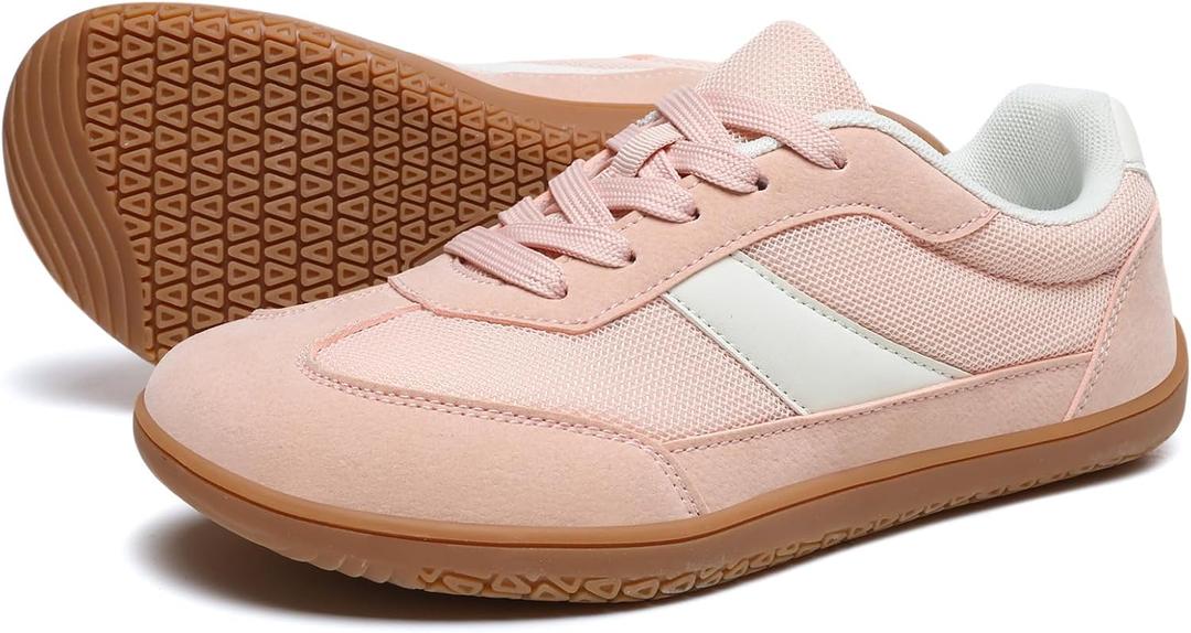 HSQ Women's Minimalist Barefoot Shoes | Zero Drop Sole | Wide Width Fashion Walking Sneaker (White Pink 162)