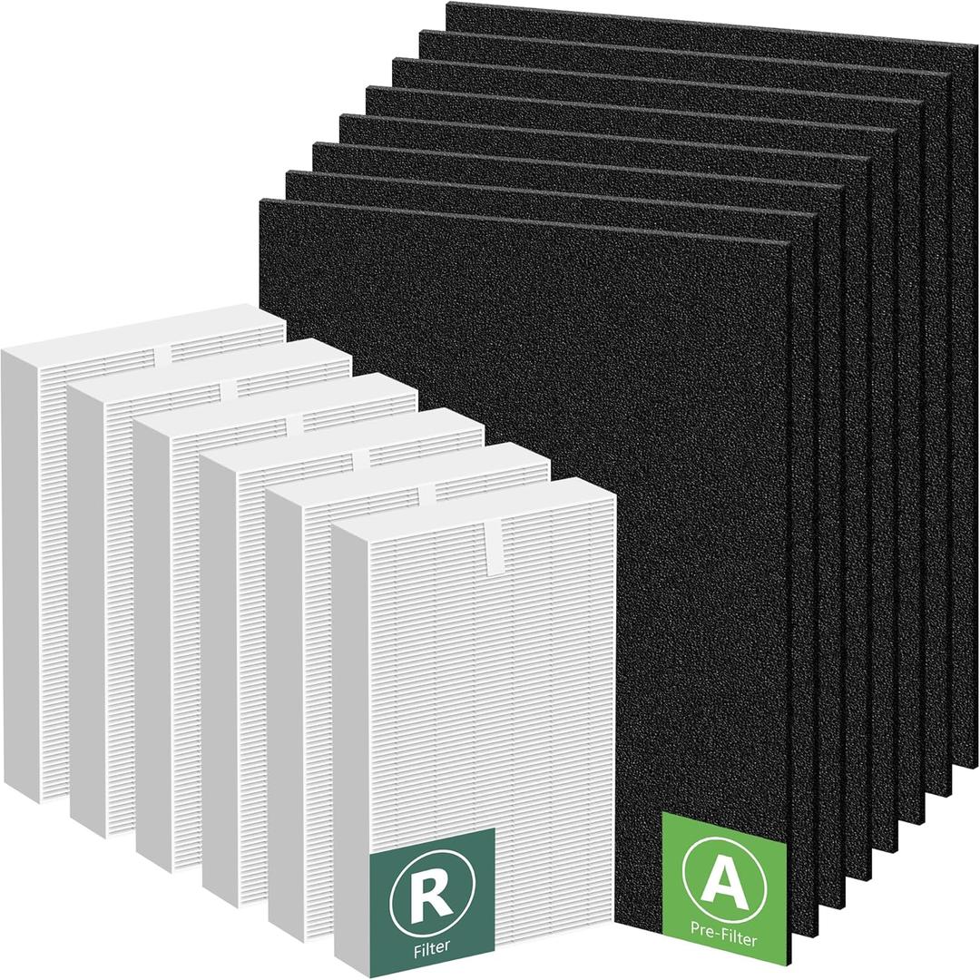 HPA300 Filter Replacement for Honeywell Air Purifiers HPA300 Series, HPA300, HPA304, HPA8350, HPA300VP, HPA3300b, HPA5300, Replace HRF-R3, 6 Middle Main Filter R and 8 Pre Filters A HRF-AP1