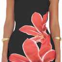 Women Sexy Strapless Floral Pattern Bodycon Tube Mini Dress Summer Skinny Sleeveless Backless Bandeau Tube Dress (Large, Black)