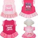 Weewooday 4 Pieces Pet Dress Shirt Cute Pink Dog Sundress Printed Dog Princess Dress Puppy Summer Apparel Clothes Pet Skirt Shirt with Ruffles Cloth for Small Dogs Cats Puppy(S)