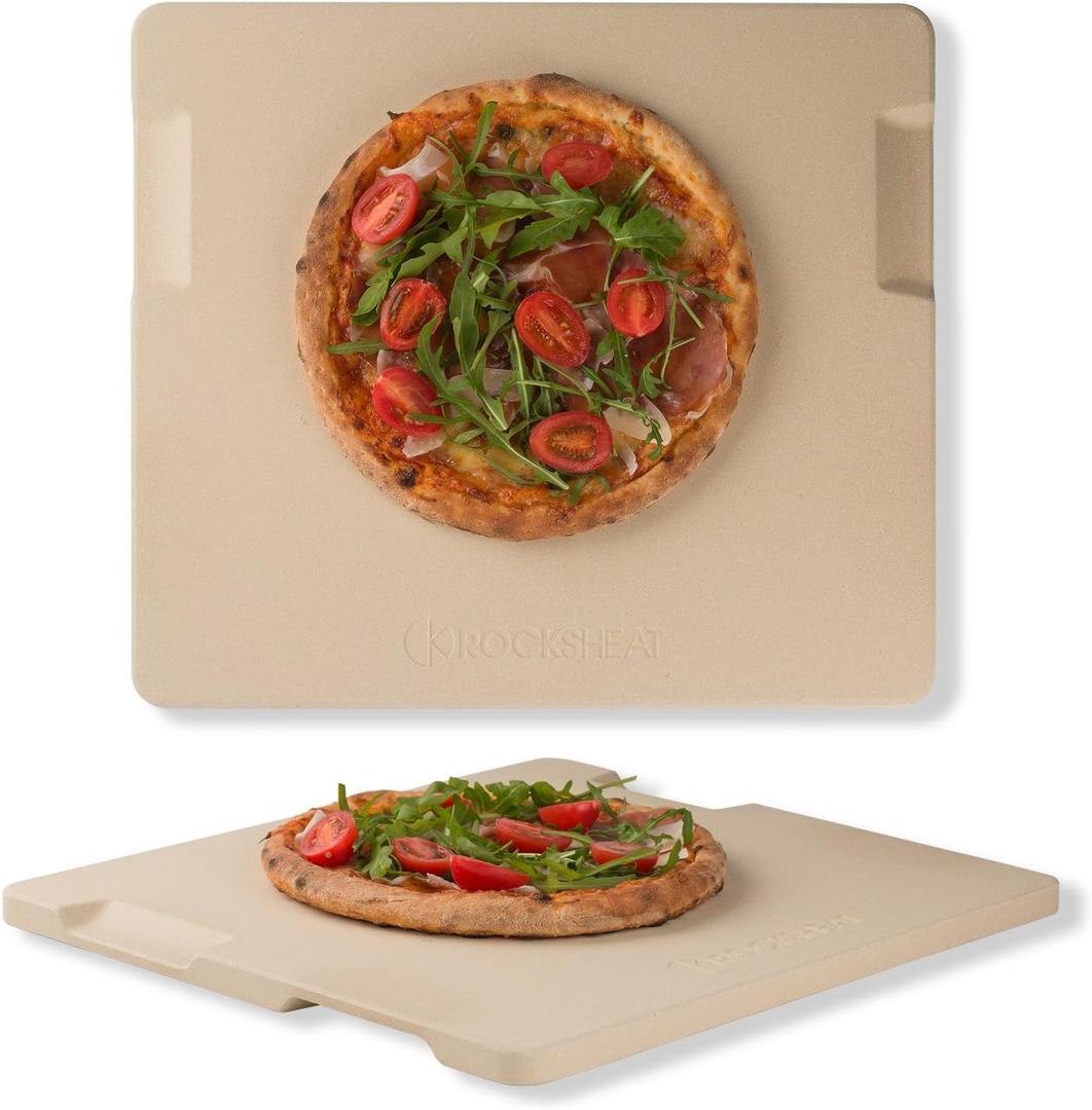 Large Pizza Stone, 16"x14" Rectangular Pizza Stone for Oven Grill BBQ, Baking Stone for Pizza Bread, Unique Built-in 4 Handles Cooking Stone, 16" x 14" x 0.67"