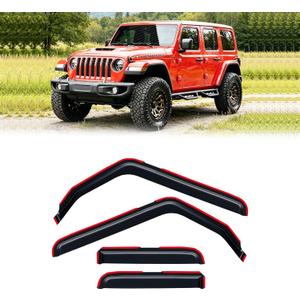 in-Channel Rain Guards for Jeep Wrangler JL 2018-2026/ Jeep Gladiator 2020-2026, Window Visor Shields Vent Deflector Shade Wind Dark Smoke 2019 2021 2022 2023 2024 2025, Tape-On Outside-Mount, 4PCS