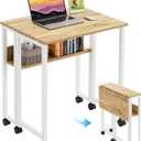 GreenForest Folding Desk Small Rolling Desk with Storage Shelf, 24.8 inch Foldable Computer Desk with Wheels for Small Space, Easy Assembly, Oak