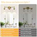 Indoi Bathroom Light Fixtures, 3-Light Brass Vanity Light, Black Bathroom Lights Over Mirror with Clear Glass Shade, Wall Sconces for Mirror Bedroom Living Room Hallway