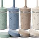 Fimibuke Toddler Cups Spill Proof, 12 OZ Sippy Cups for Kid Girl Boy, Leak Proof Stainless Steel Tumbler with Lid, Silicone Straw & Sleeve, BPA Free Dishwasher Safe Water Bottle Snack Container 4 Pack