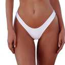 Women's Sexy Cheeky Brazilian Cut Bikini Bottom Solid Low Rise High Leg Thong Swimsuit Bottom, White, Size Large