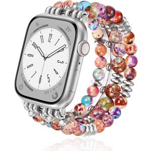 Natural Stone Beaded Watch Band for Women Compatible with Apple Watch 38mm 40mm 41mm 42mm 44mm 45mm 46mm 49mm Dressy Cute Watch Strap for Apple Watch Ultra 2/Ultra Series 10/9/8/7/6/5/4/3/2/1 SE (Purple)