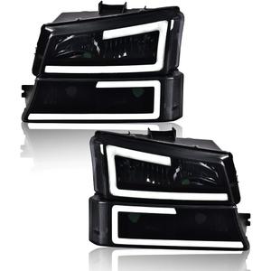 G-PLUS LED DRL Headlights, Compatible with 2003 2004 2005 2006 Chevy SIlverado/Avalanche 1500 2500 Bumper Headlamps, Smoky Lens Black Housing Clear Reflector,faros delanteros