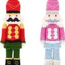 2 Pcs Crochet Christmas Nutcracker Characters with Wood Base Christmas Tree Crochet Tabletop Ornaments Xmas Holiday Nutcracker Soldier Figure Table Centerpieces Decoration Knitting Craft Art Supplies