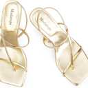 Modatope Womens Kitten Heel Strappy Thong Sandals Square Open Toe Flip Flop Heels (6.5)