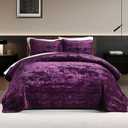 Velvet Quilt, Purple King Size Comforter Set, Luxury Bedding,Soft Plush King Bedspread, Machine Washable Coverlet,All-Season 3 Pieces