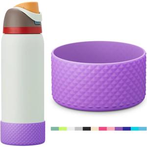 3 x yoelike Grid Silicone Boot for Owala Water Bottle, Anti-Slip Protective Sleeve for FreeSip/Twist/Flip, Bottom Bumper Cover for Watter Bottle Accessories (40 Ounces, Diamond - purple)