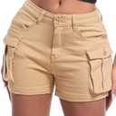 ELLEVEN Women's High-Stretch Cargo Shorts, Y2K Mini, High Waisted, Slim-Fitted Jean Shorts with Pockets, XL